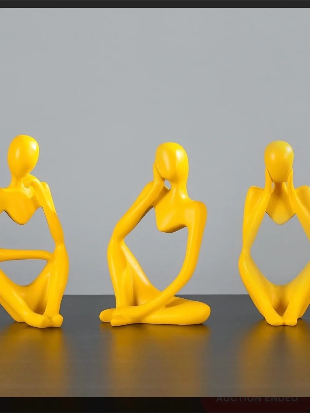Modern Abstract Yellow Ceramic Figurine - Thoughtful Pose